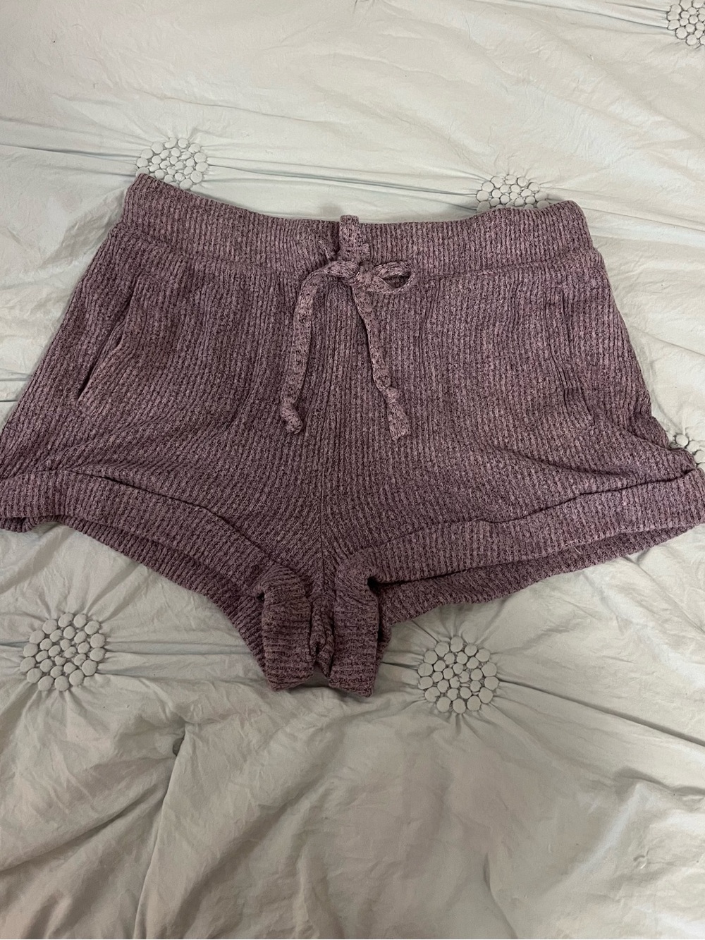 Purple PJ Lounge Shorts, Cozy Knit with Drawstring